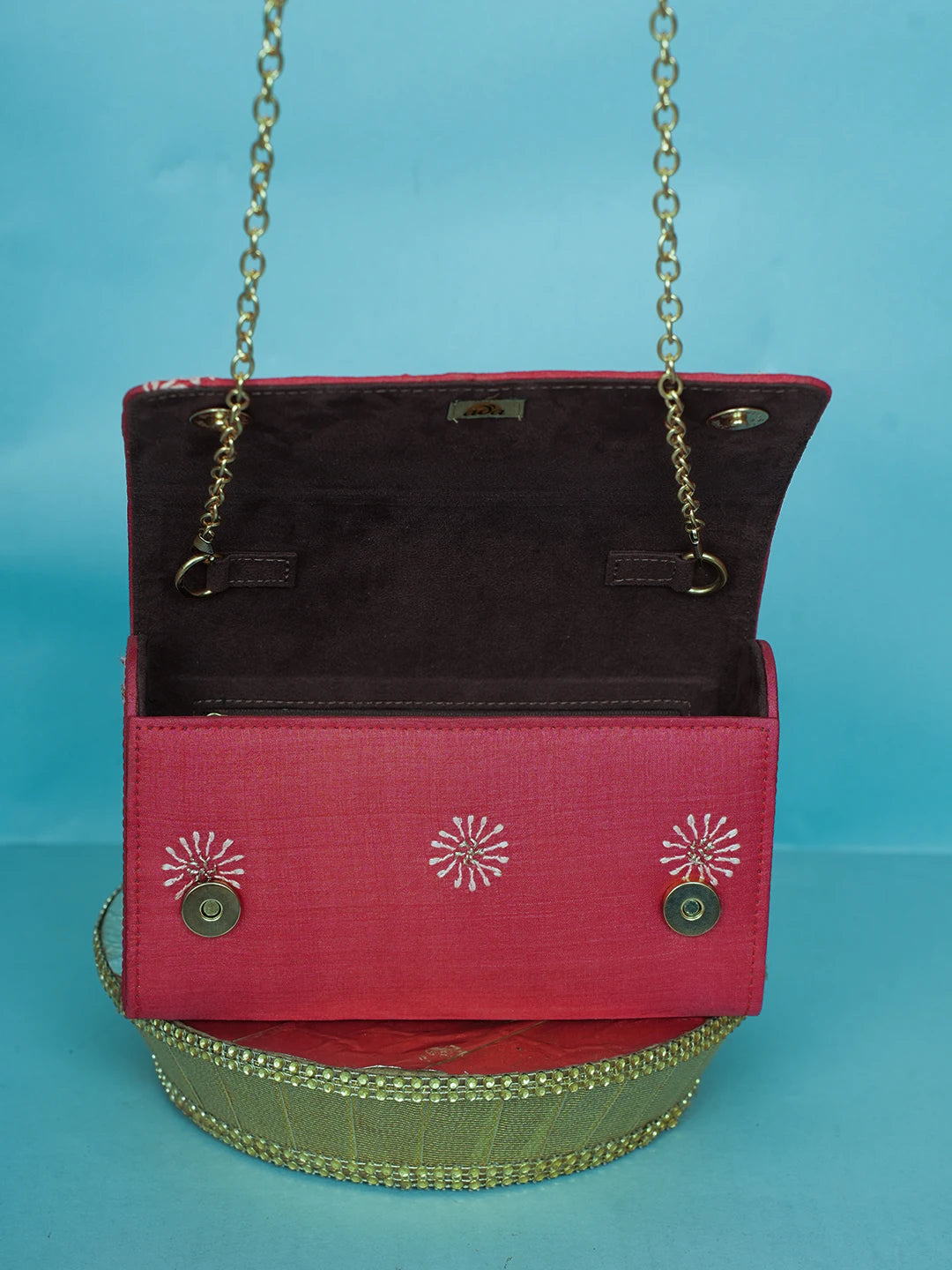 Ada Hand Embroidered Red Silk Lucknowi Chikankari Clutch With Zari Work 01A578266