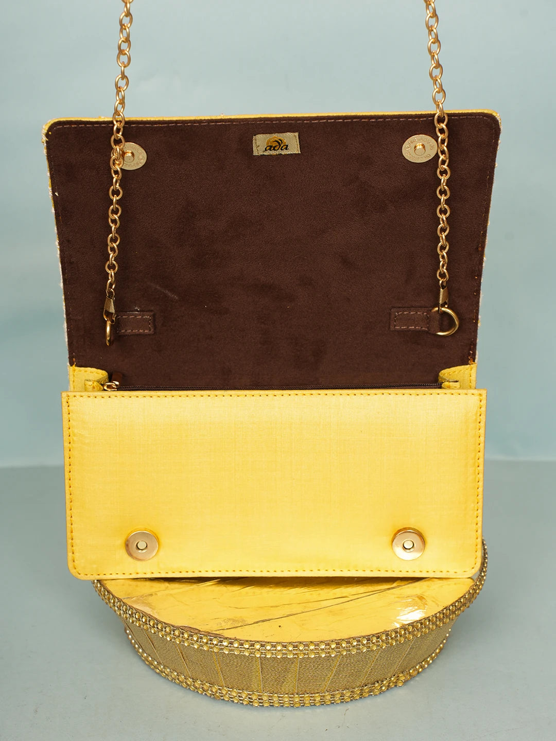 Ada Hand Embroidered Yellow Silk Lucknowi Chikankari Clutch With Zari Work 01A578299