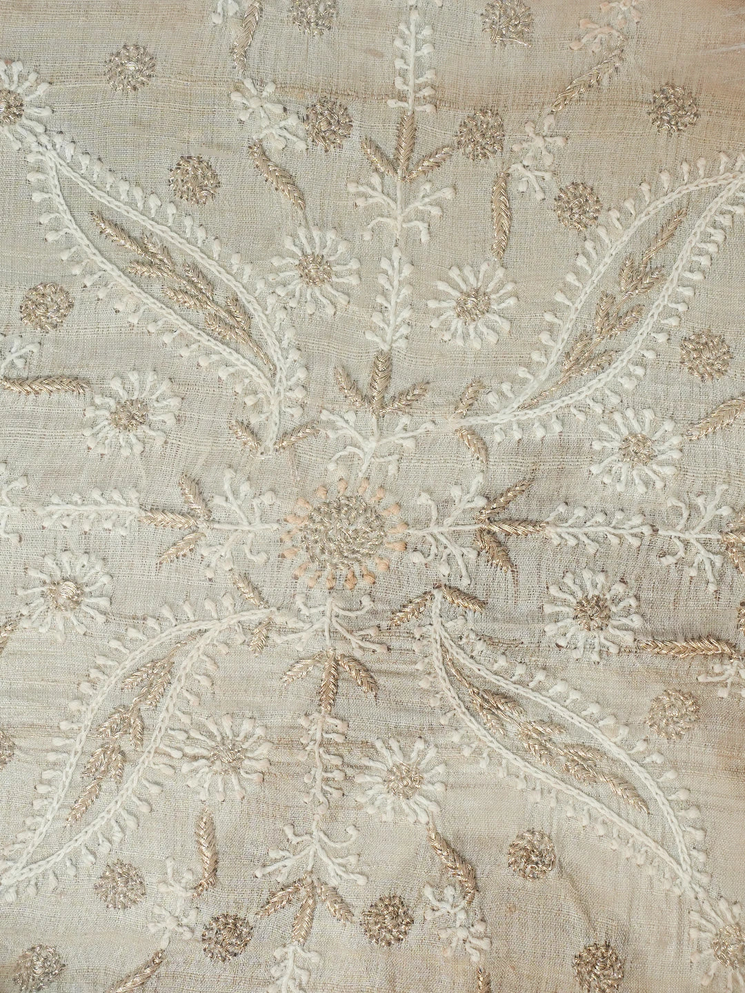 Ada Hand Embroidered Fawn Silk Lucknowi Chikankari Wooden Tray With Zari Work 01A548662