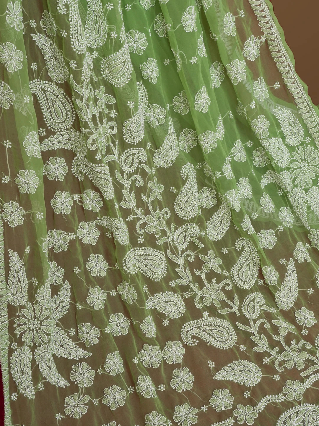 Ada Hand Embroidered Green Georgette Lucknowi Chikankari Saree With Blouse 01A571960
