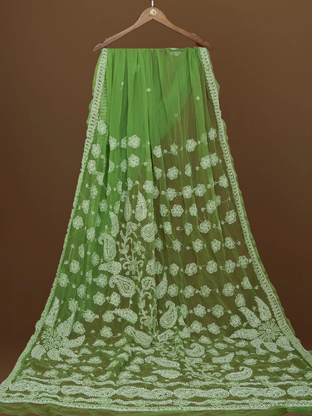 Ada Hand Embroidered Green Georgette Lucknowi Chikankari Saree With Blouse 01A571960