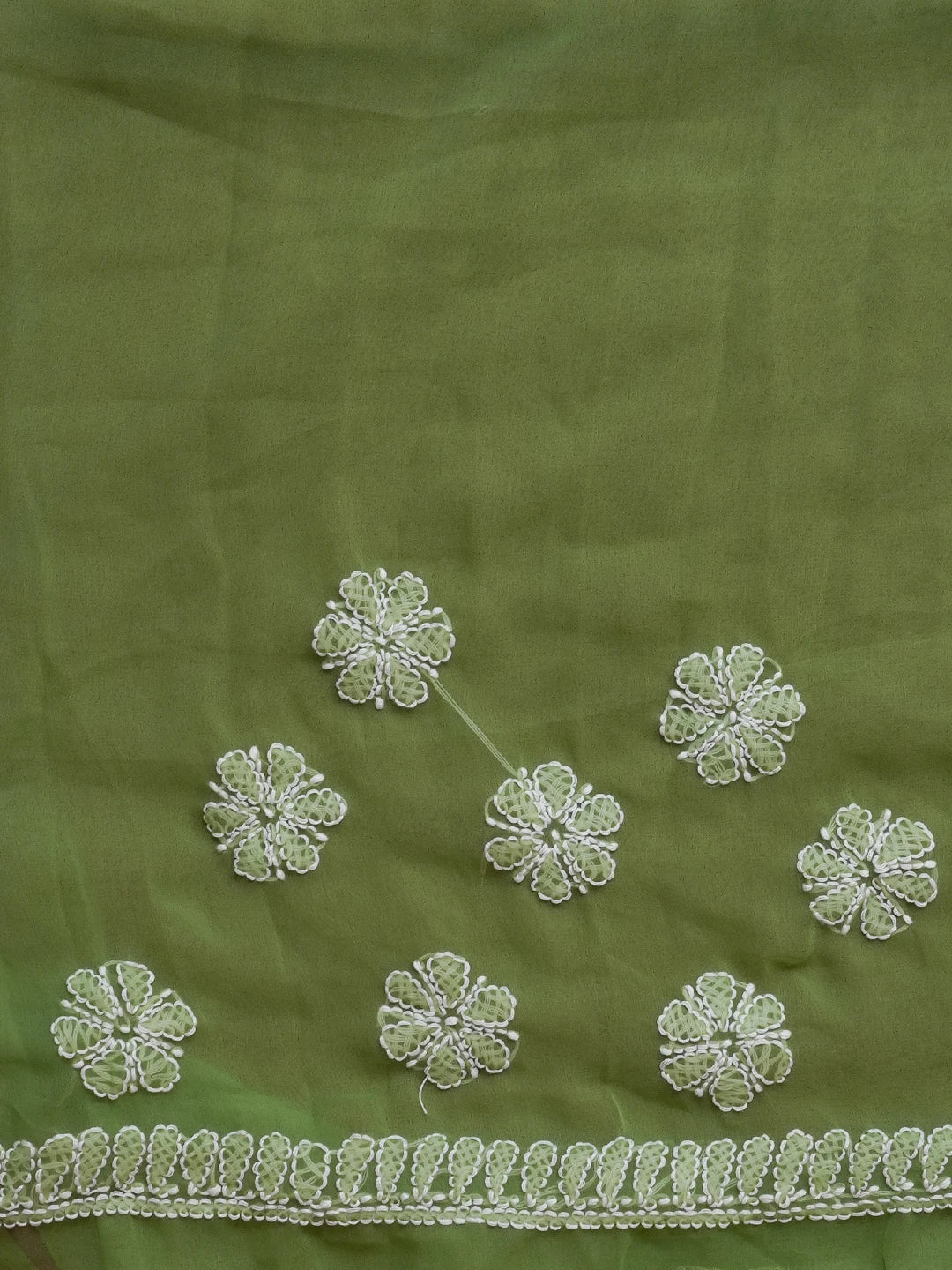 Ada Hand Embroidered Green Georgette Lucknowi Chikankari Saree With Blouse 01A571960