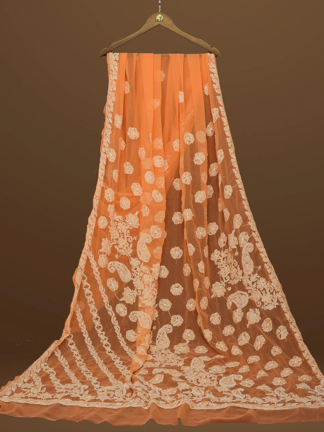 Ada Hand Embroidered Peach Georgette Lucknowi Chikankari Saree With Blouse 01A571951