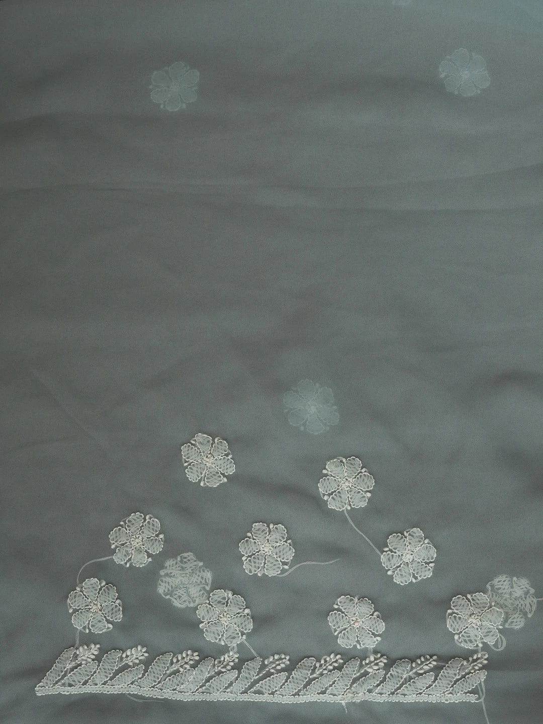 Ada Hand Embroidered Grey Georgette Lucknowi Chikankari Saree With Blouse 01A571949