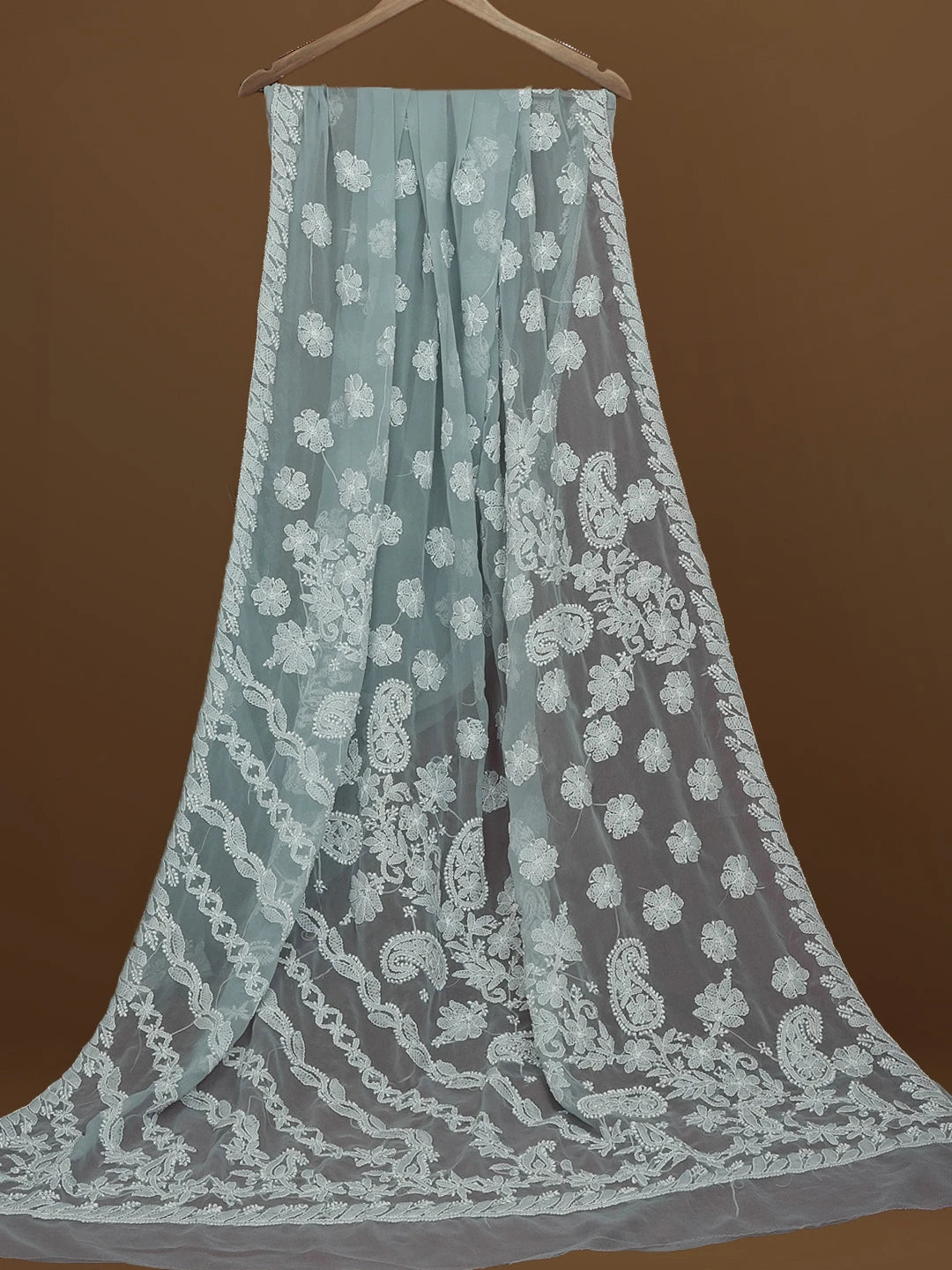 Ada Hand Embroidered Grey Georgette Lucknowi Chikankari Saree With Blouse 01A571949