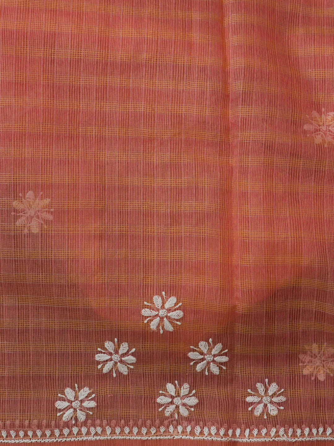 Ada Hand Embroidered Georgia Peach Super Net Lucknowi Chikankari Saree With Blouse 01A572010