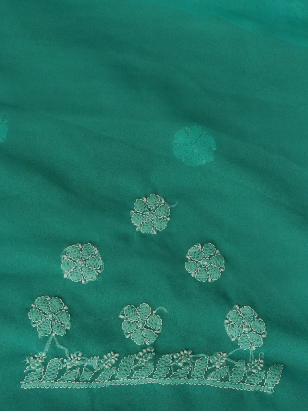 Ada Hand Embroidered Turquoise Blue Georgette Lucknowi Chikankari Saree With Blouse 01A571970