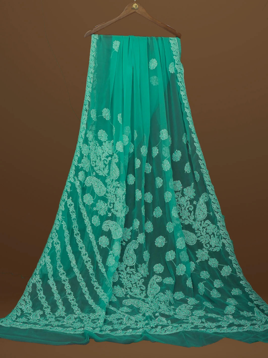Ada Hand Embroidered Turquoise Blue Georgette Lucknowi Chikankari Saree With Blouse 01A571970