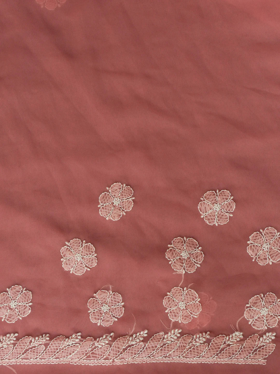 Ada Hand Embroidered Dusty Peach Georgette Lucknowi Chikankari Saree With Blouse 01A571948