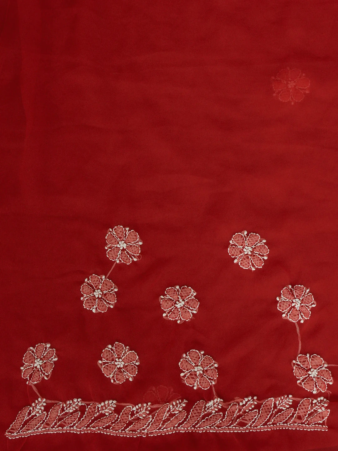 Ada Hand Embroidered Red Georgette Lucknowi Chikankari Saree With Blouse 01A571965