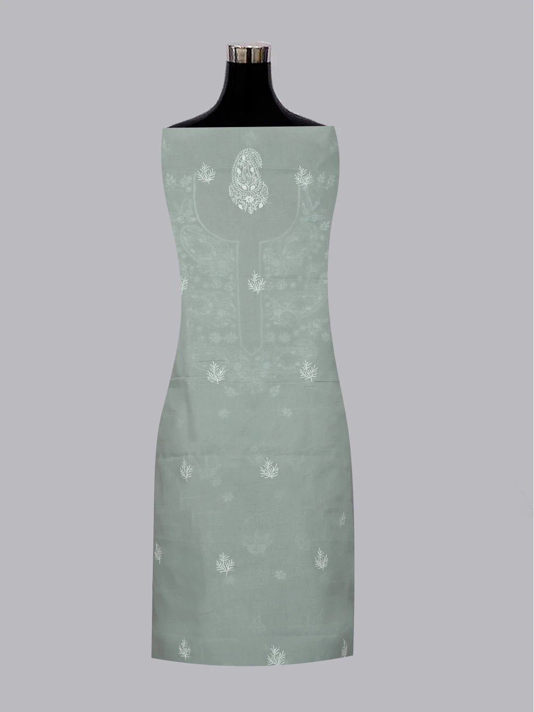 Ada Hand Embroidered Grey Cotton Lucknowi Chikankari Unstitched Suit Piece With Cutdana Work 01A574226