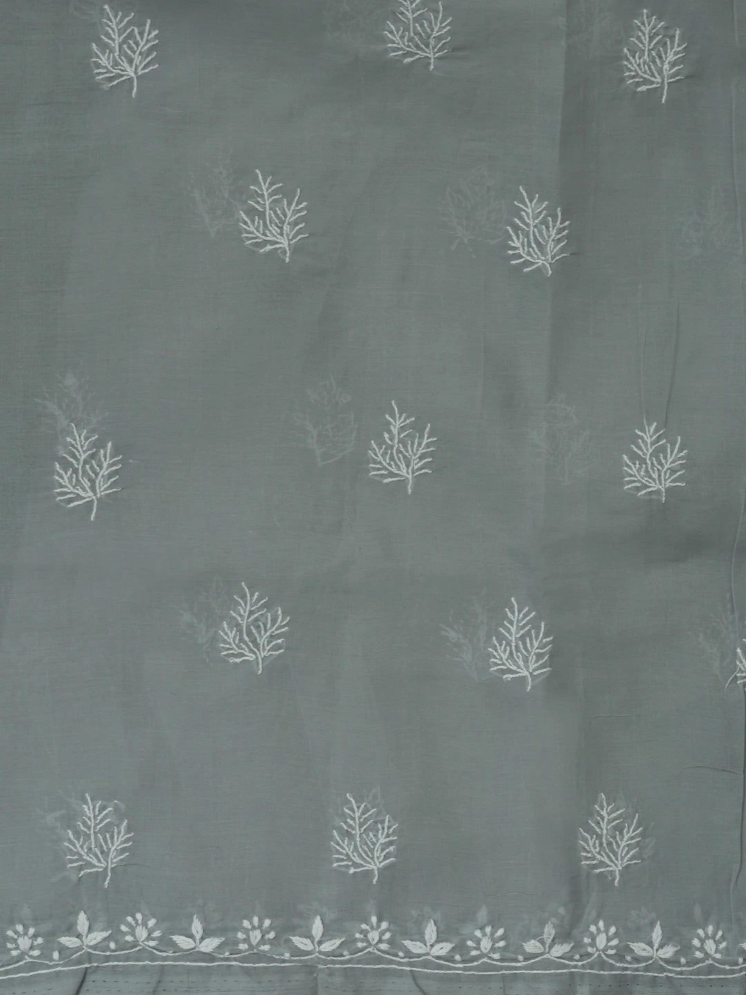 Ada Hand Embroidered Grey Cotton Lucknowi Chikankari Unstitched Suit Piece With Cutdana Work 01A574226
