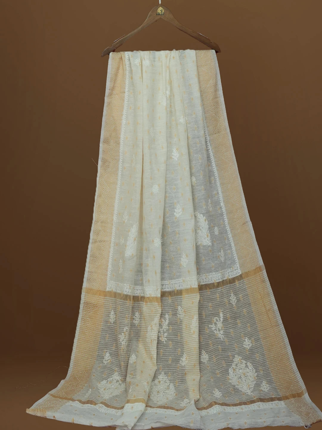Ada Hand Embroidered White Chanderi Lucknowi Chikankari Saree With Blouse 01A572064