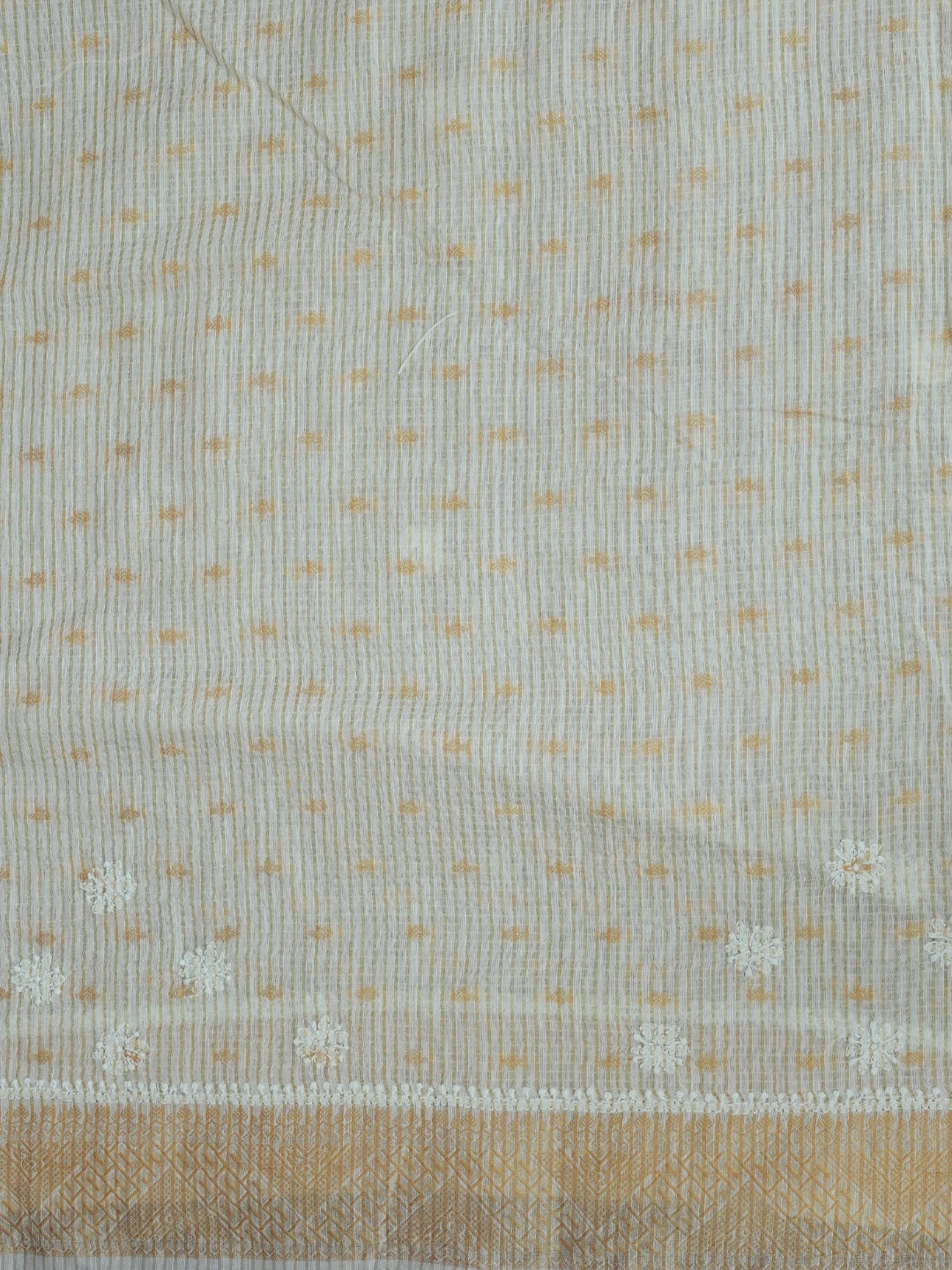 Ada Hand Embroidered White Chanderi Lucknowi Chikankari Saree With Blouse 01A572064