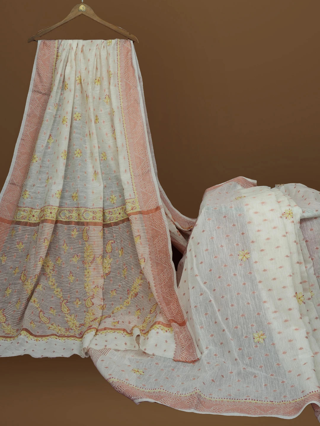 Ada Hand Embroidered White Chanderi Lucknowi Chikankari Saree With Blouse 01A572056