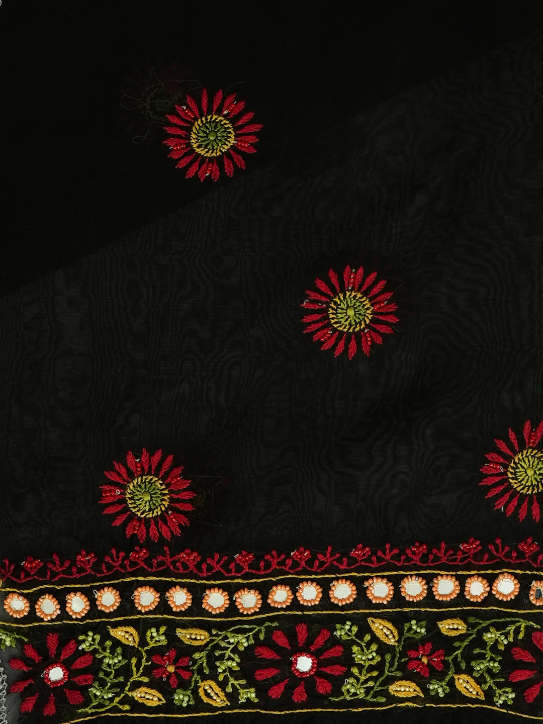 Ada Hand Embroidered Black Organza Lucknowi Chikankari Unstitched Kurta Dupatta Set With Parsi Work 01A566335