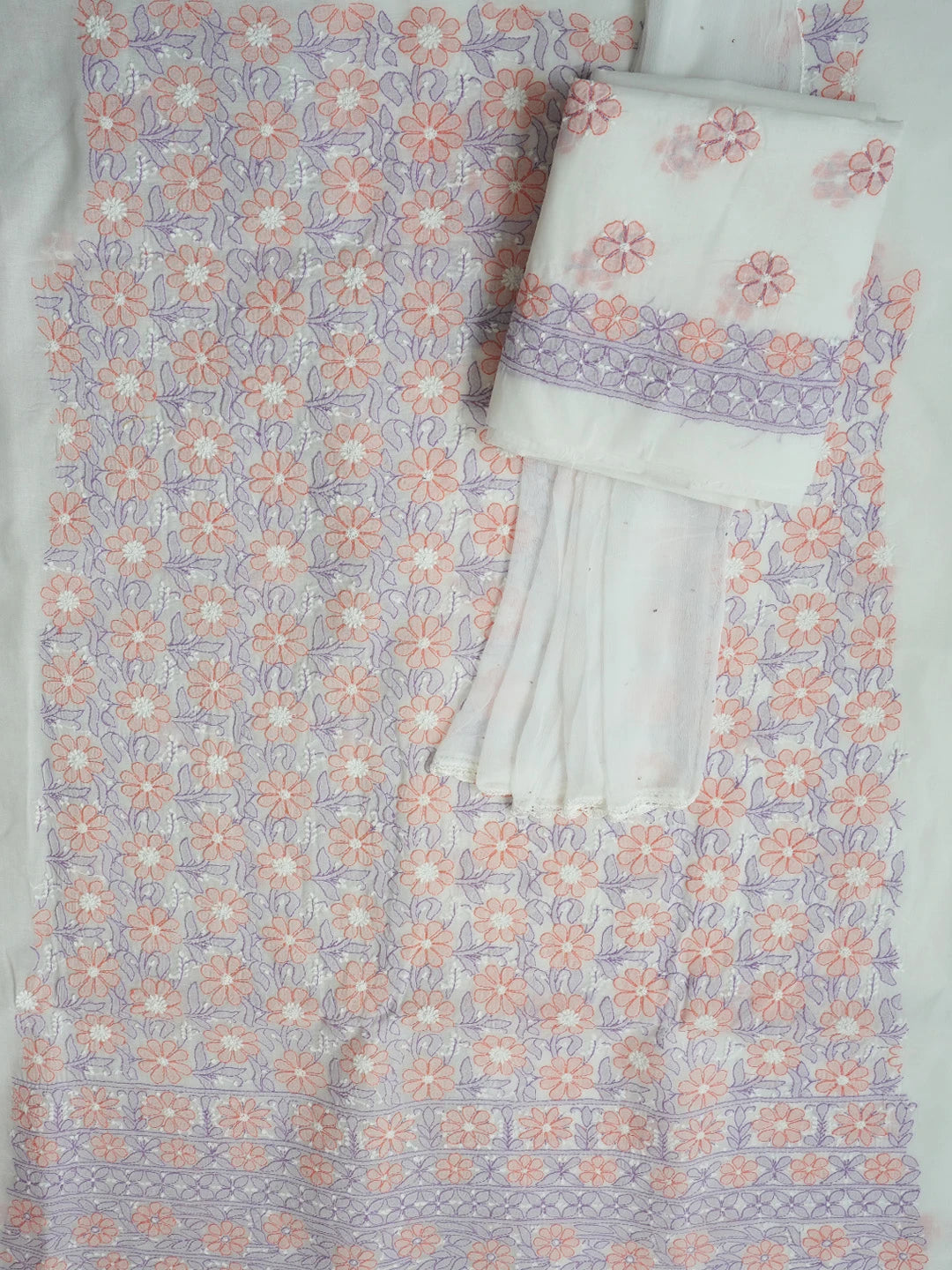 Ada Hand Embroidered White Cotton Lucknowi Chikankari Unstitched Suit Piece 01A572025