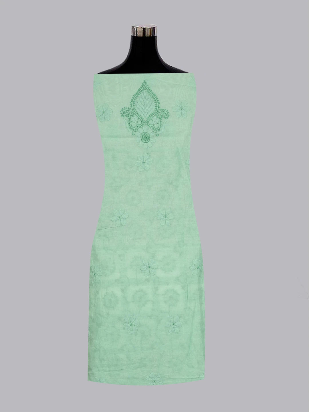 Ada Hand Embroidered Mint Green Chanderi Lucknowi Chikankari Unstitched Kurta Dupatta Set 01A580238