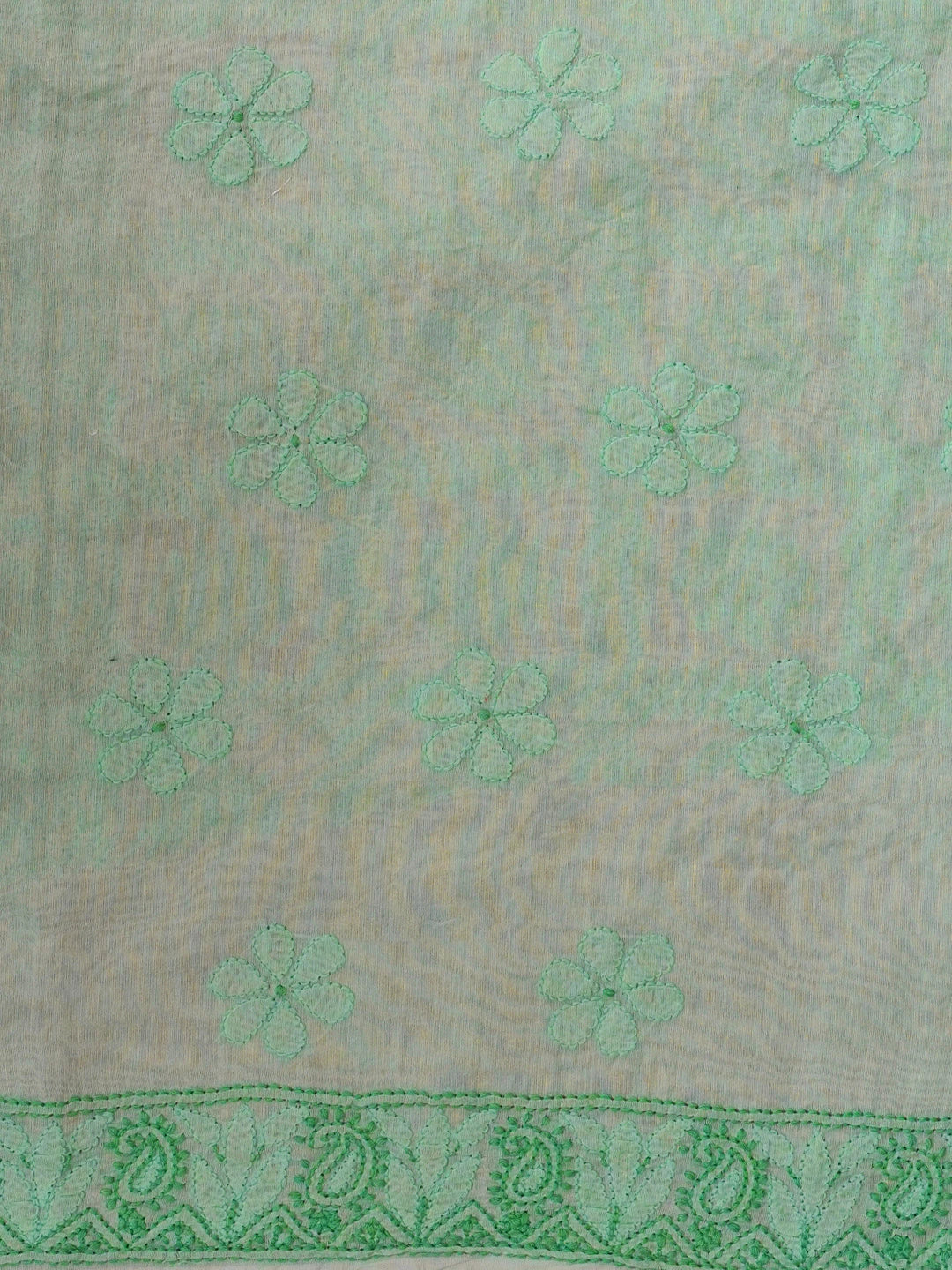 Ada Hand Embroidered Mint Green Chanderi Lucknowi Chikankari Unstitched Kurta Dupatta Set 01A580238