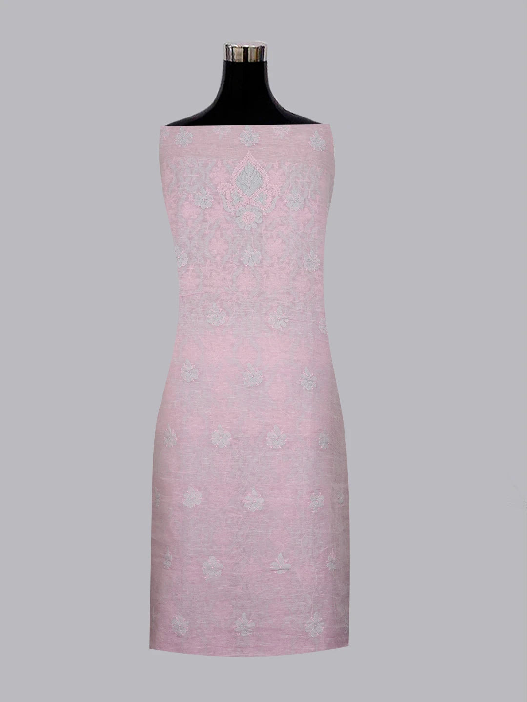 Ada Hand Embroidered Pink Chanderi Lucknowi Chikankari Unstitched Kurta Dupatta Set 01A580242