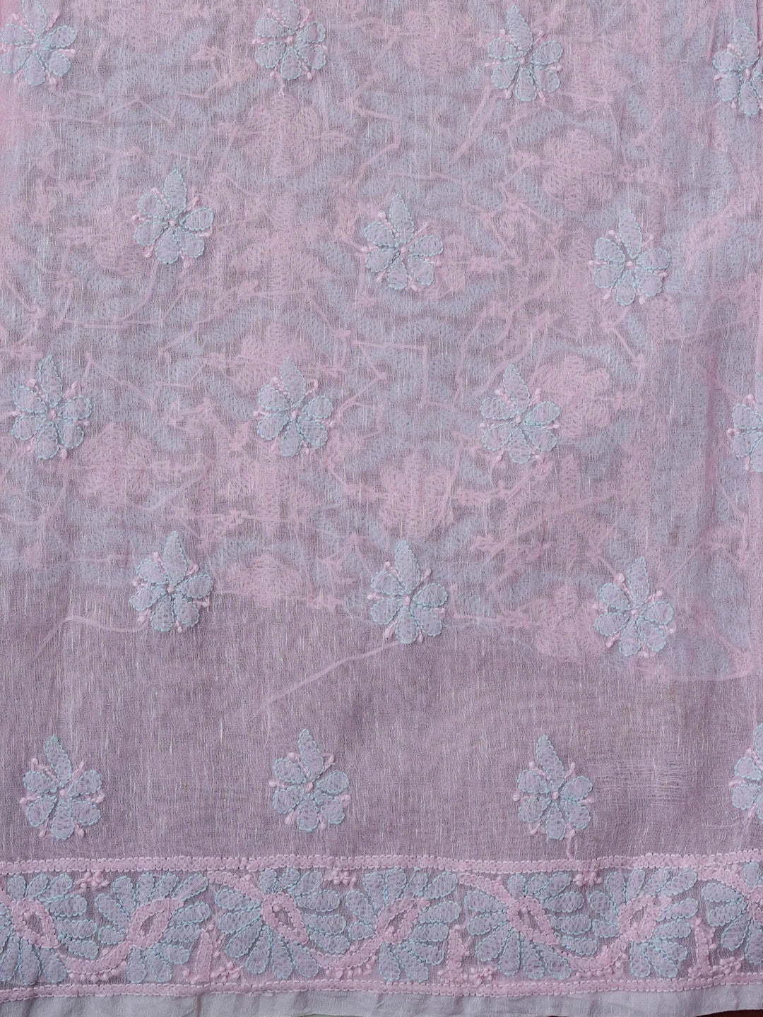 Ada Hand Embroidered Pink Chanderi Lucknowi Chikankari Unstitched Kurta Dupatta Set 01A580242
