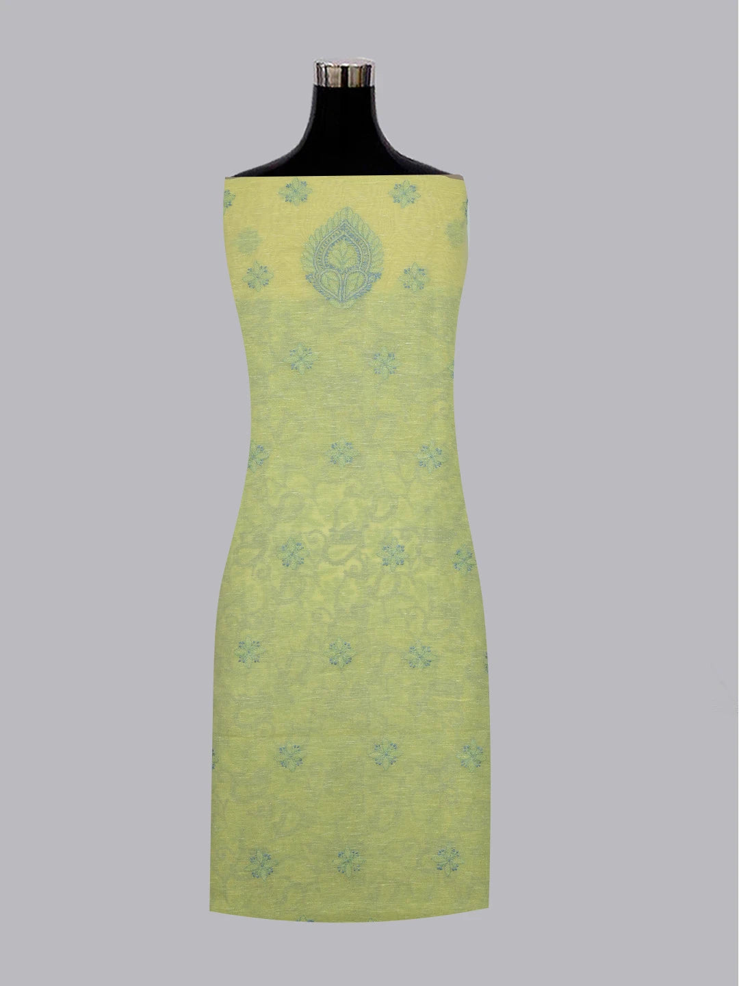 Ada Hand Embroidered Lemon Chanderi Lucknowi Chikankari Unstitched Kurta Dupatta Set 01A580248