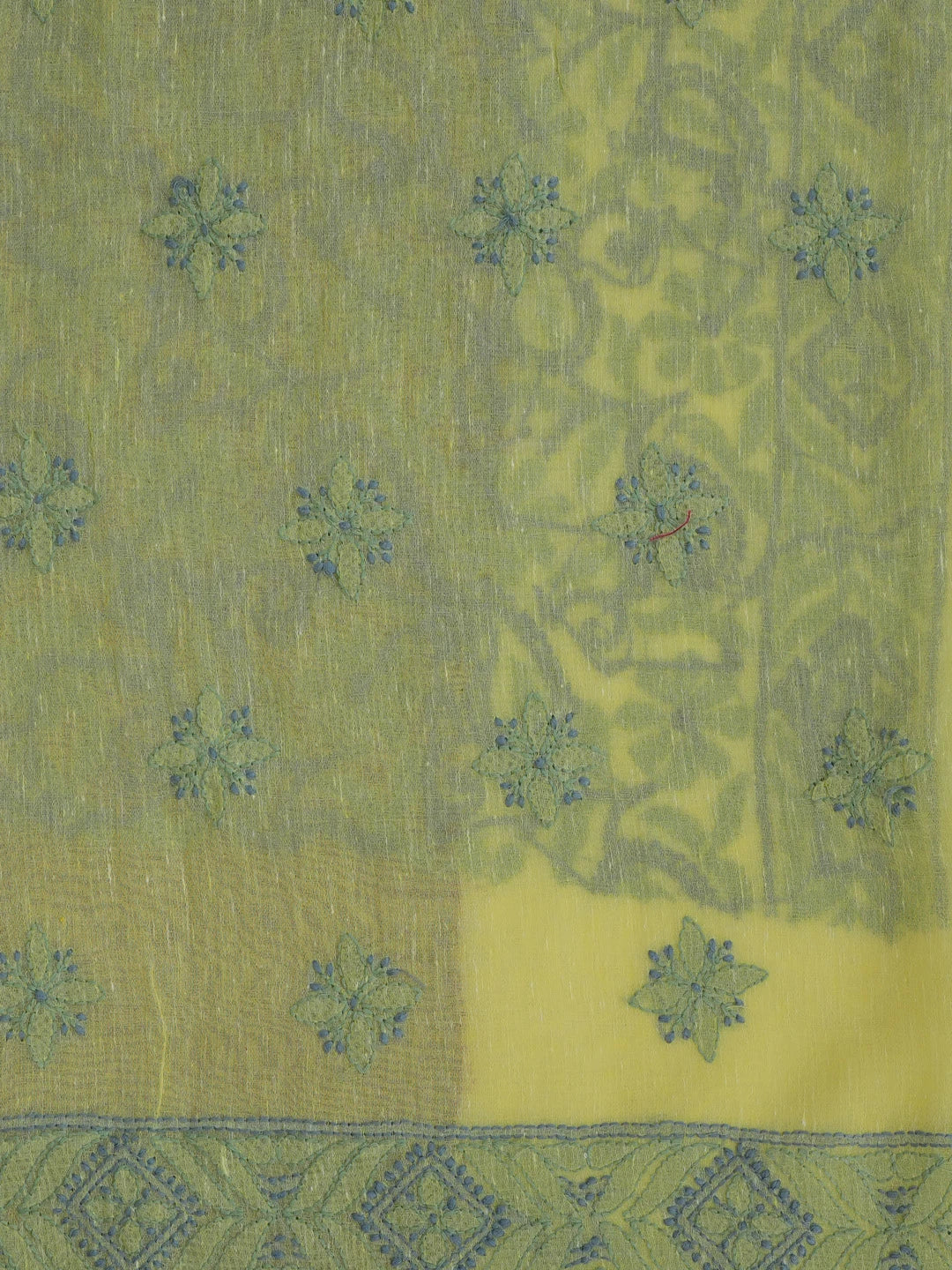 Ada Hand Embroidered Lemon Chanderi Lucknowi Chikankari Unstitched Kurta Dupatta Set 01A580248