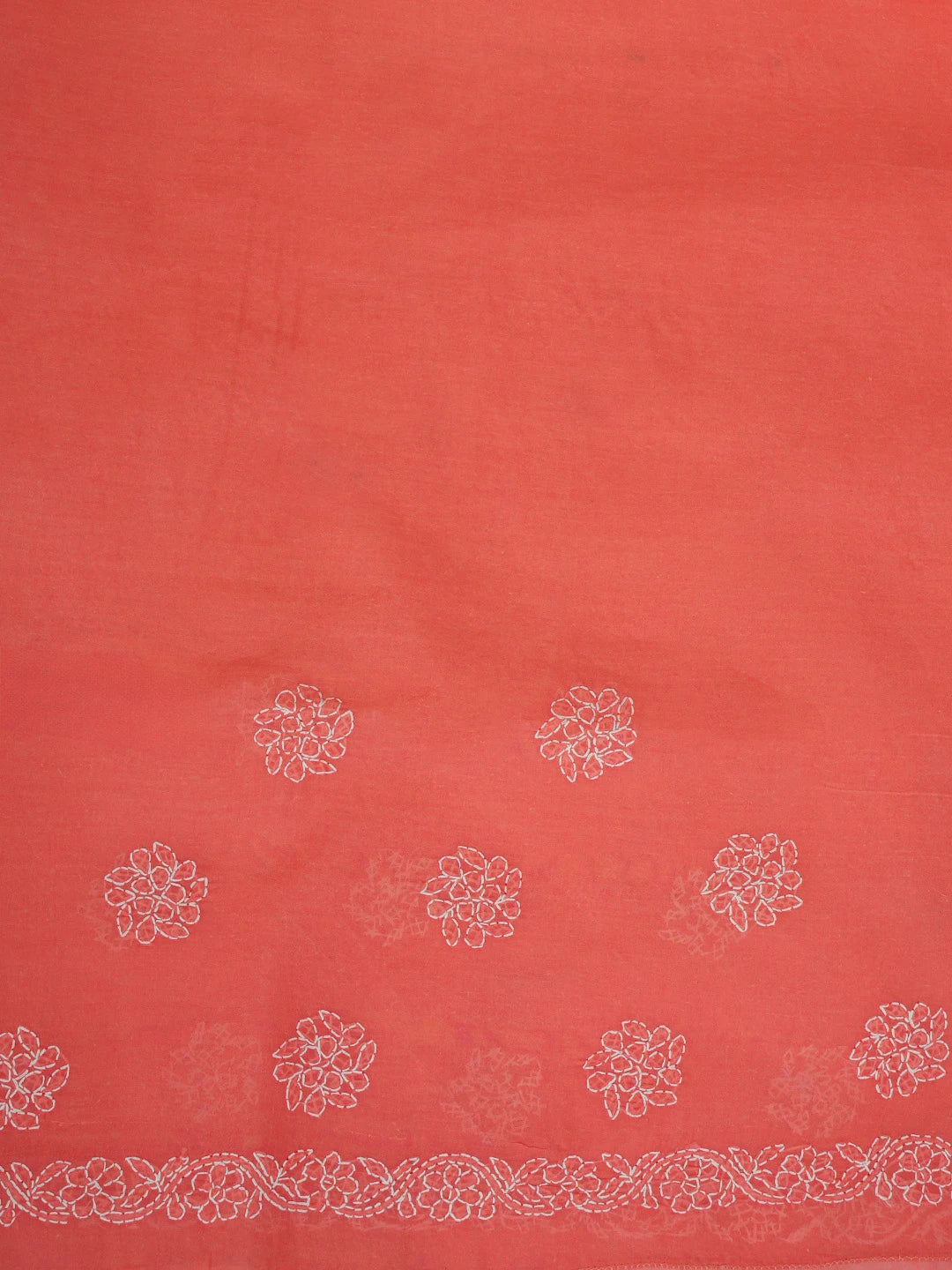 Ada Hand Embroidered Carrot Pink Cotton Lucknowi Chikankari Saree With Blouse 01A581116