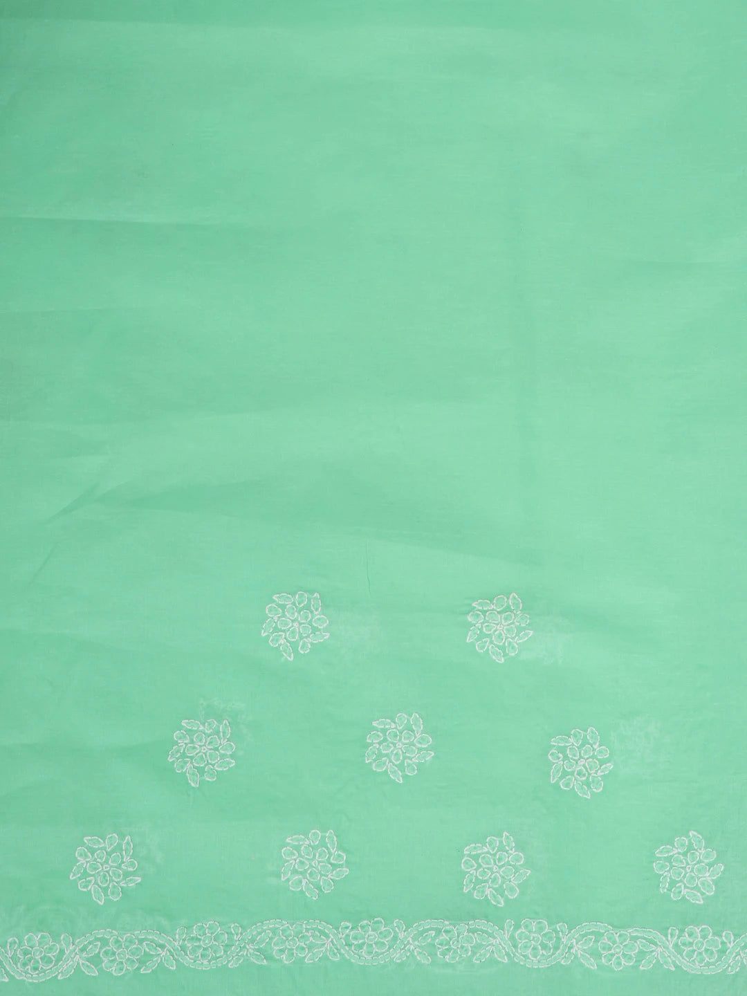 Ada Hand Embroidered Sea Green Cotton Lucknowi Chikankari Saree With Blouse 01A581115