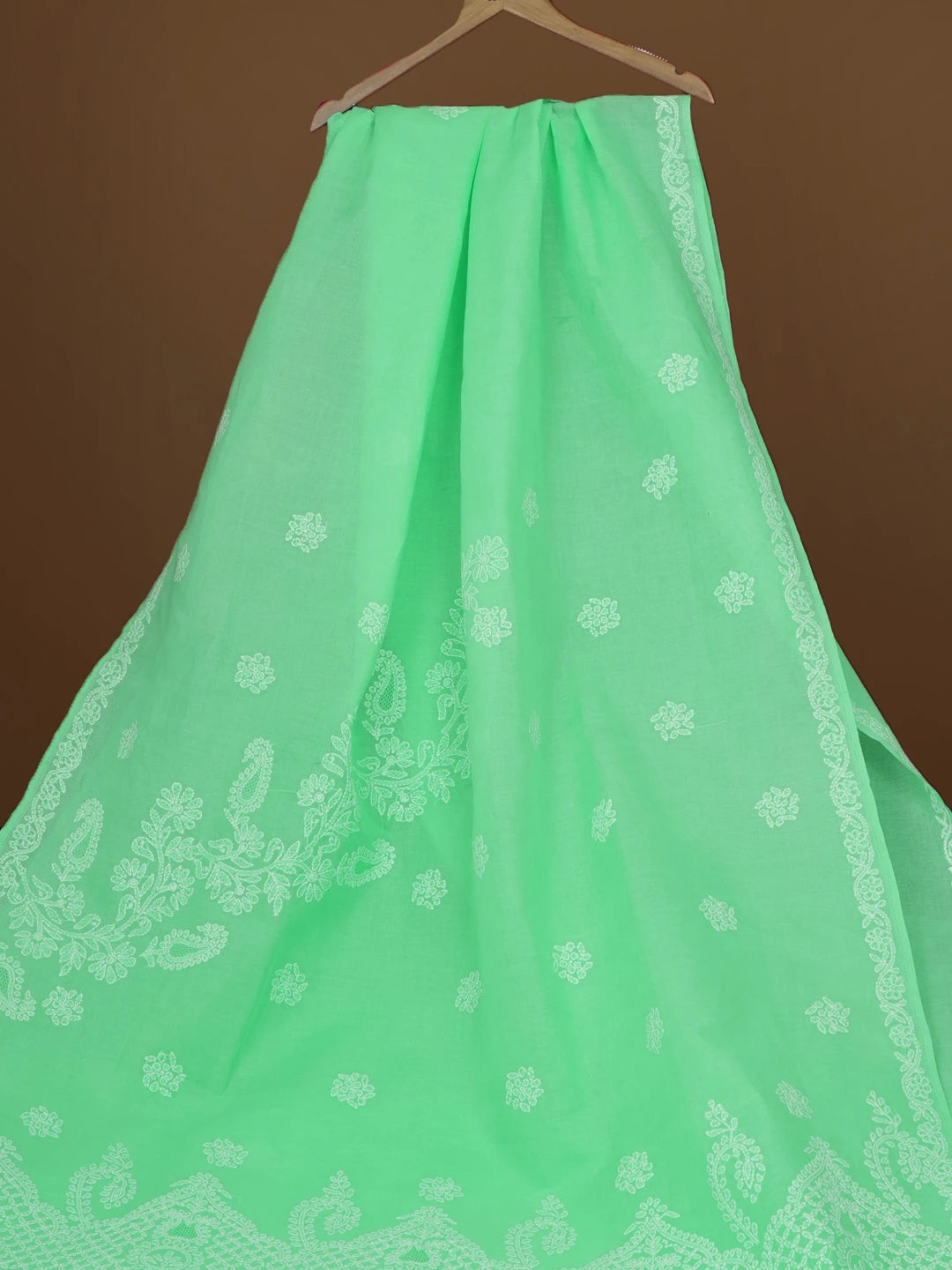 Ada Hand Embroidered Sea Green Cotton Lucknowi Chikankari Saree With Blouse 01A581115