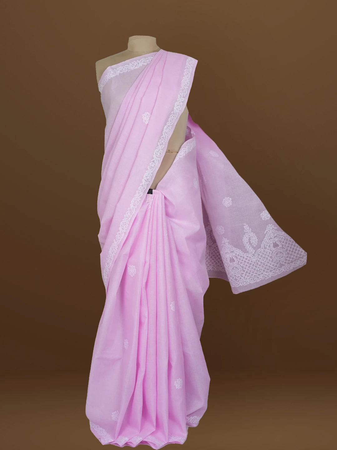 Ada Hand Embroidered Lavender Cotton Lucknowi Chikankari Saree With Blouse 01A581134