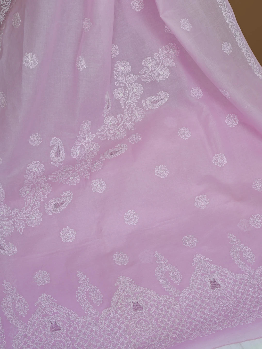 Ada Hand Embroidered Lavender Cotton Lucknowi Chikankari Saree With Blouse 01A581134