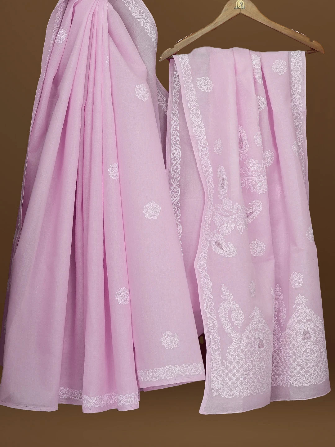 Ada Hand Embroidered Lavender Cotton Lucknowi Chikankari Saree With Blouse 01A581134
