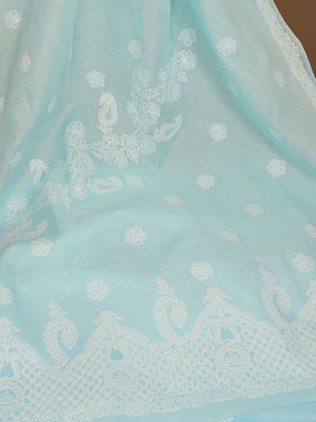 Ada Hand Embroidered Blue Cotton Lucknowi Chikankari Saree With Blouse 01A581138
