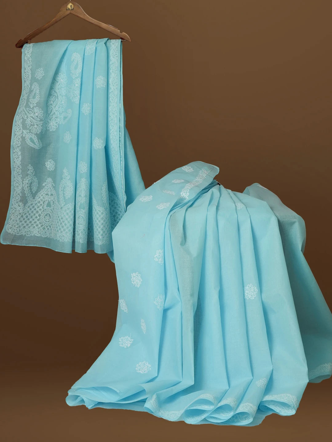 Ada Hand Embroidered Blue Cotton Lucknowi Chikankari Saree With Blouse 01A581138
