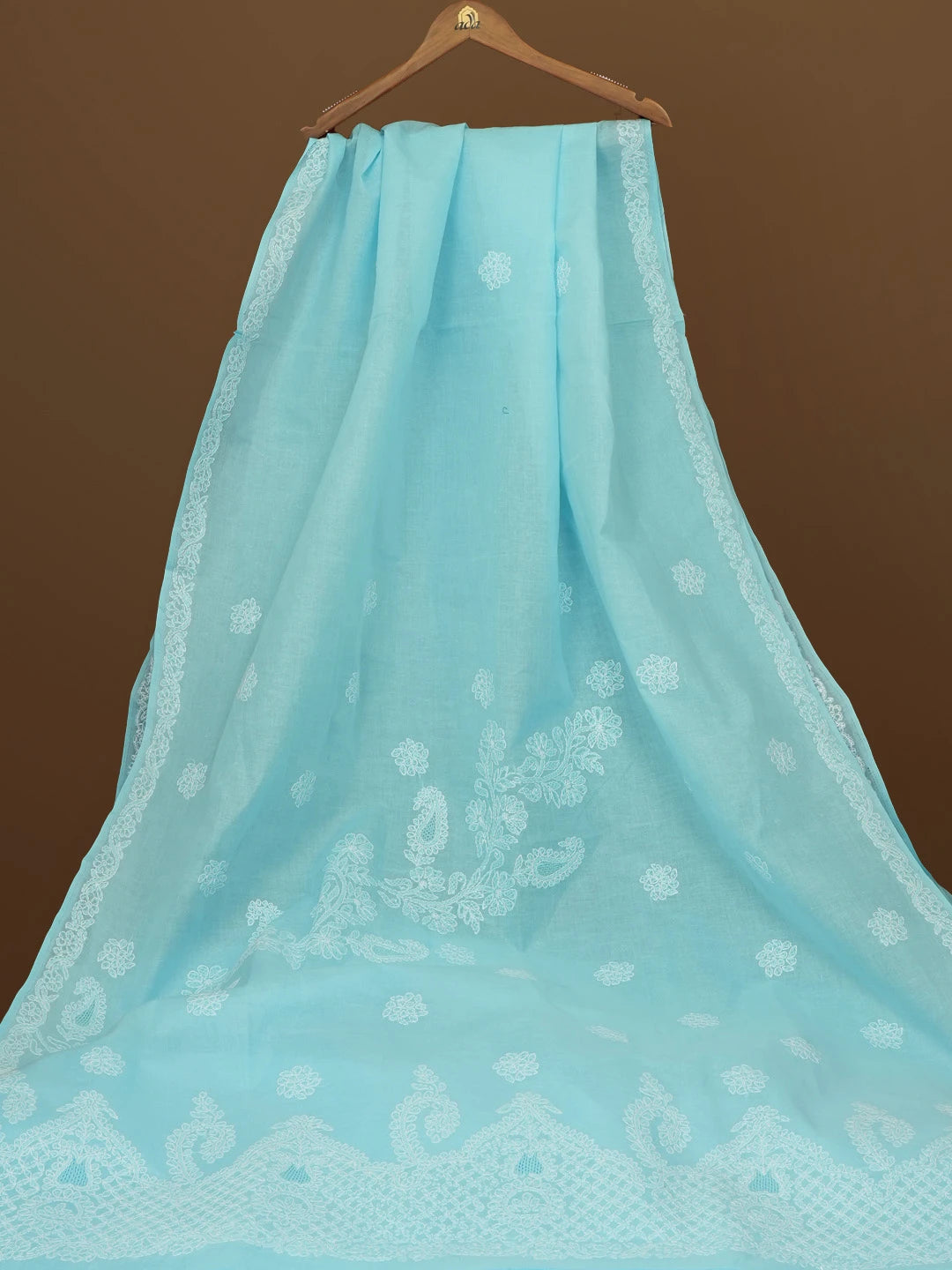 Ada Hand Embroidered Blue Cotton Lucknowi Chikankari Saree With Blouse 01A581138