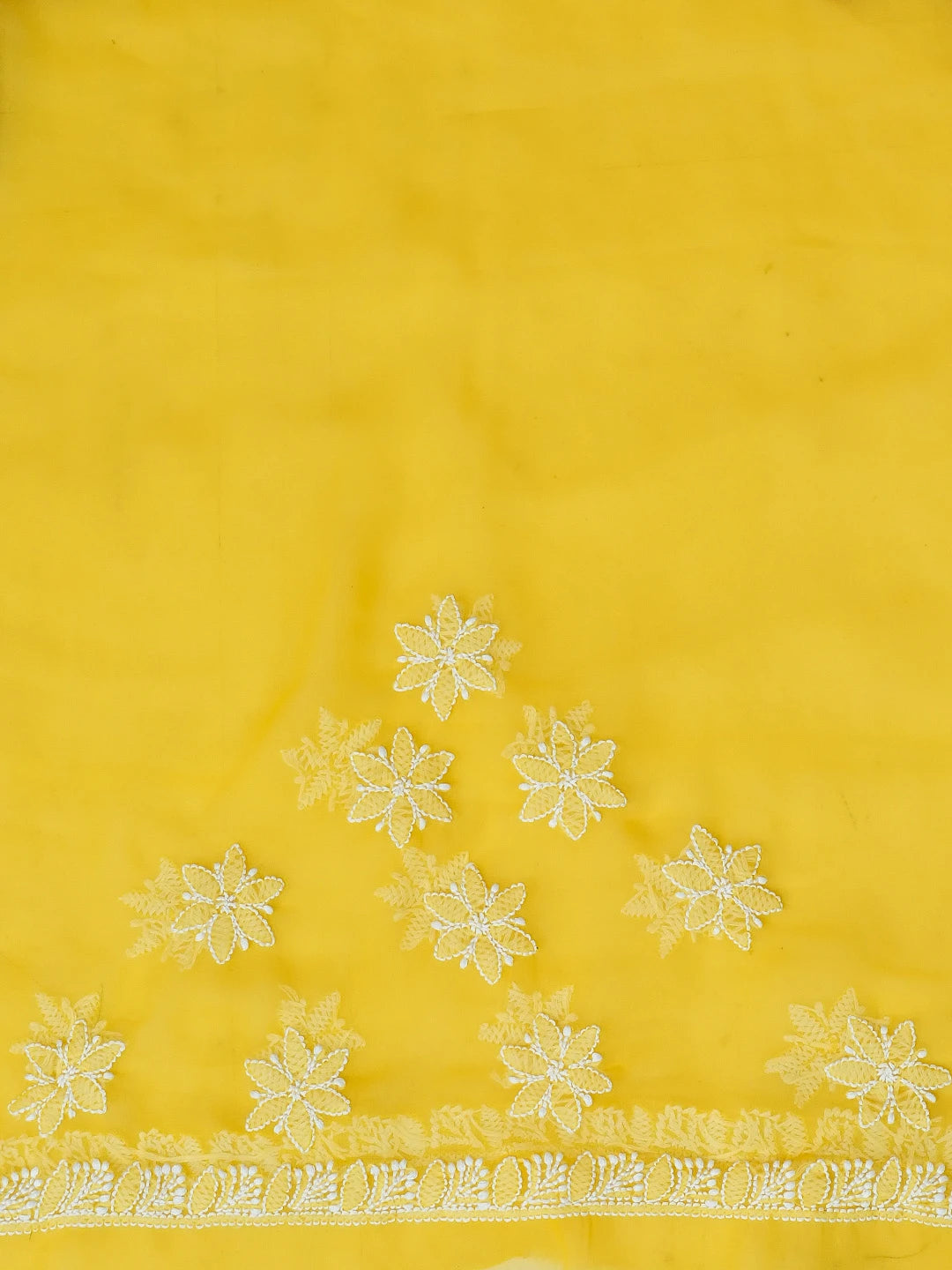 Ada Hand Embroidered Yellow Georgette Lucknowi Chikankari Saree With Blouse 01A571947