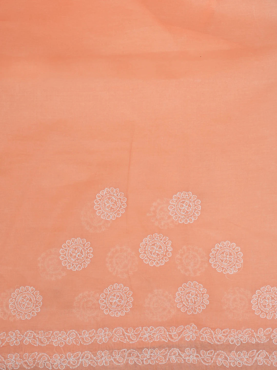 Ada Hand Embroidered Peach Cotton Lucknowi Chikankari Saree With Blouse 01A581111