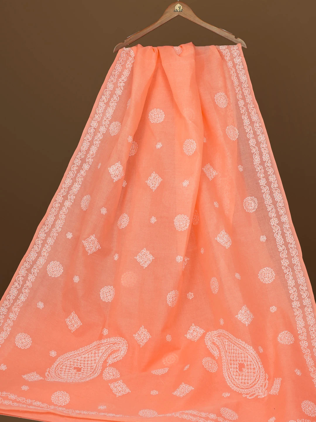Ada Hand Embroidered Peach Cotton Lucknowi Chikankari Saree With Blouse 01A581111