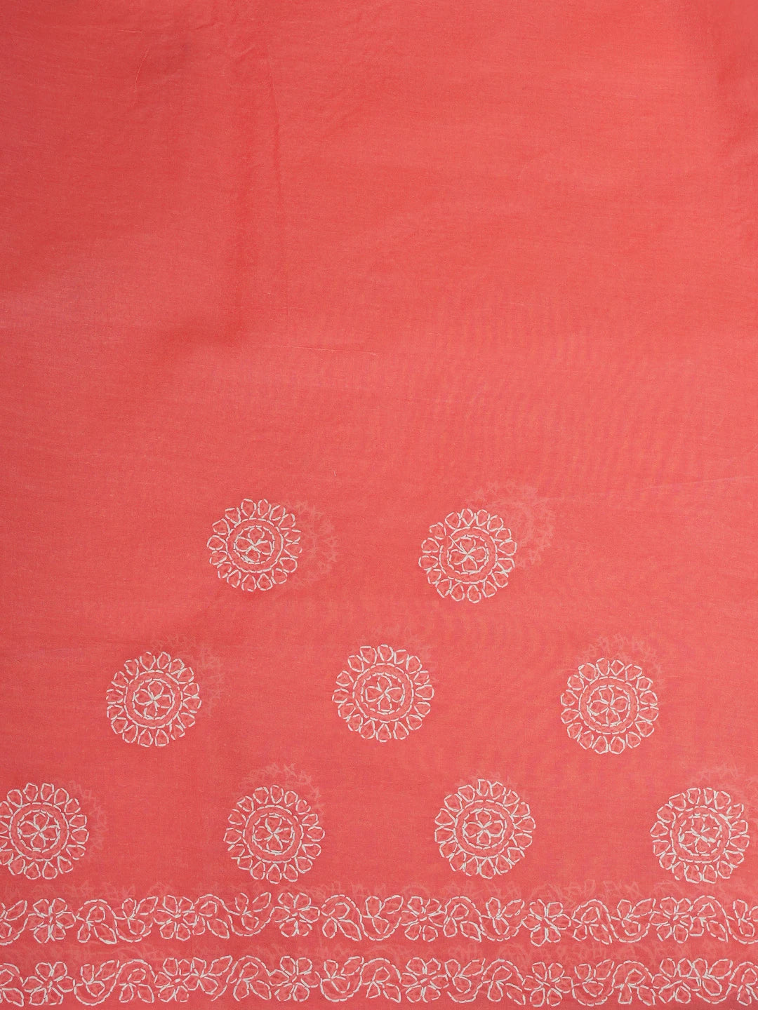 Ada Hand Embroidered Carrot Pink Cotton Lucknowi Chikankari Saree With Blouse 01A581091