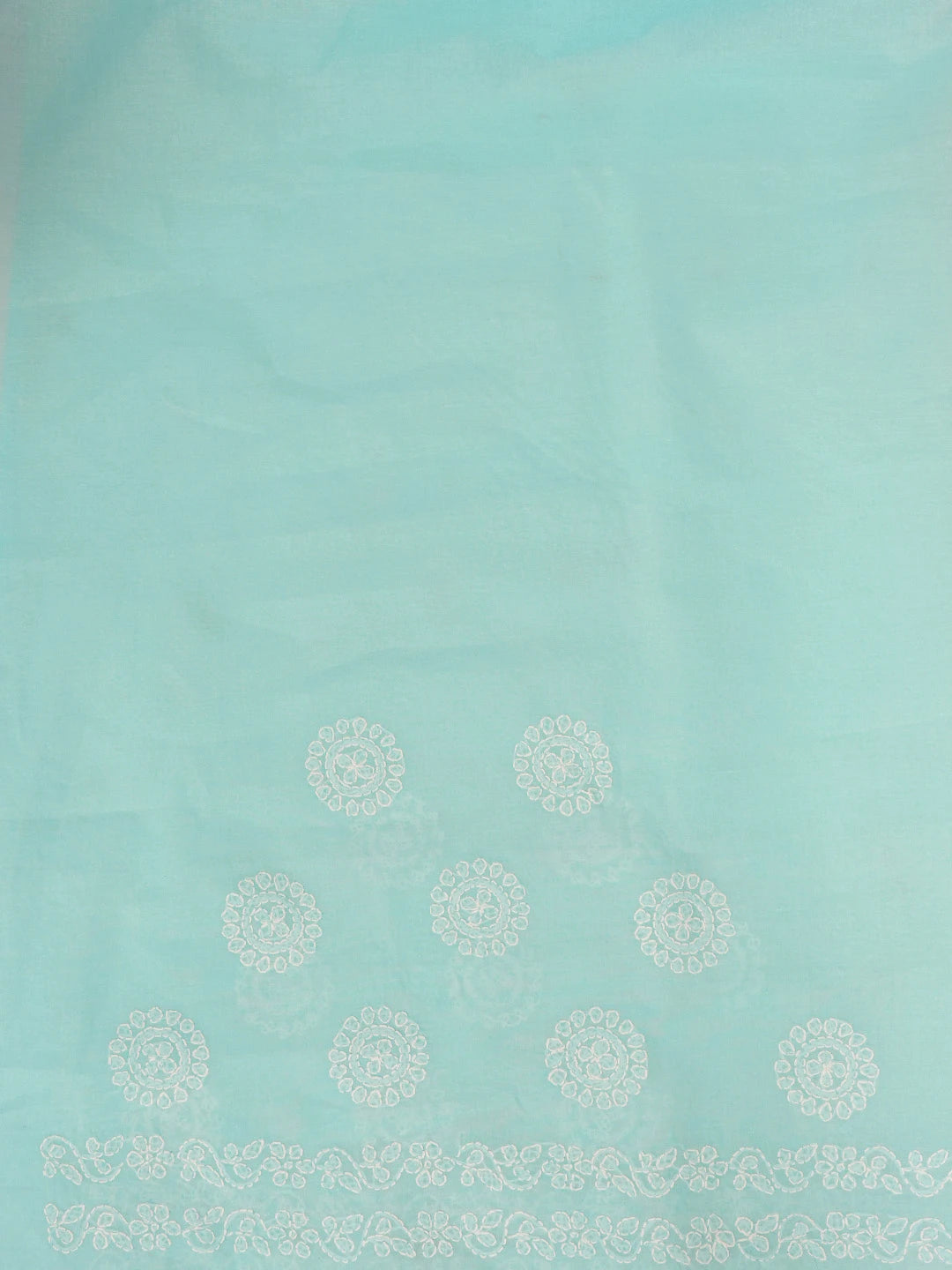 Ada Hand Embroidered Sky Blue Cotton Lucknowi Chikankari Saree With Blouse 01A563756