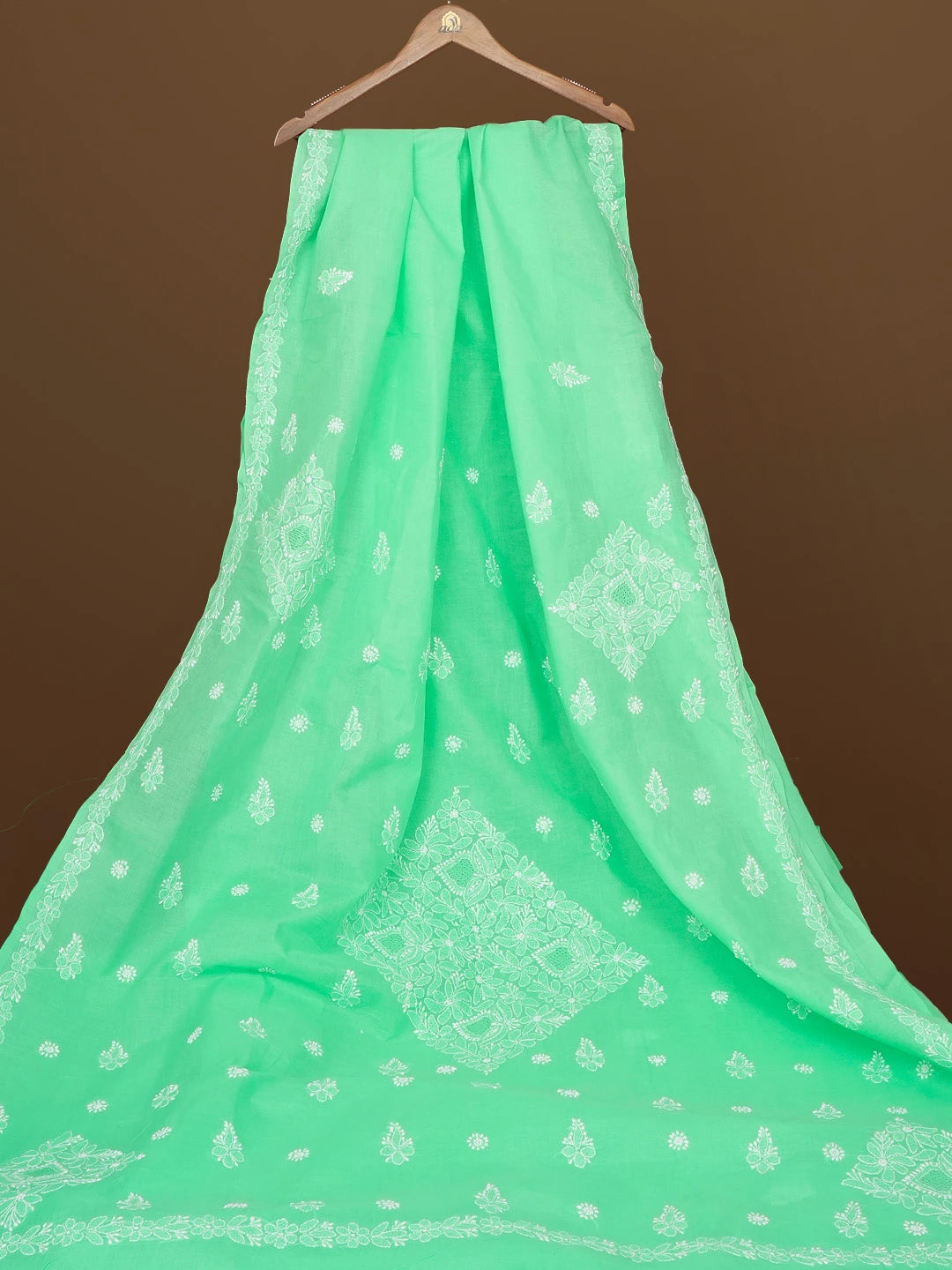 Ada Hand Embroidered Sea Green Cotton Lucknowi Chikankari Saree and Blouse 01A565791