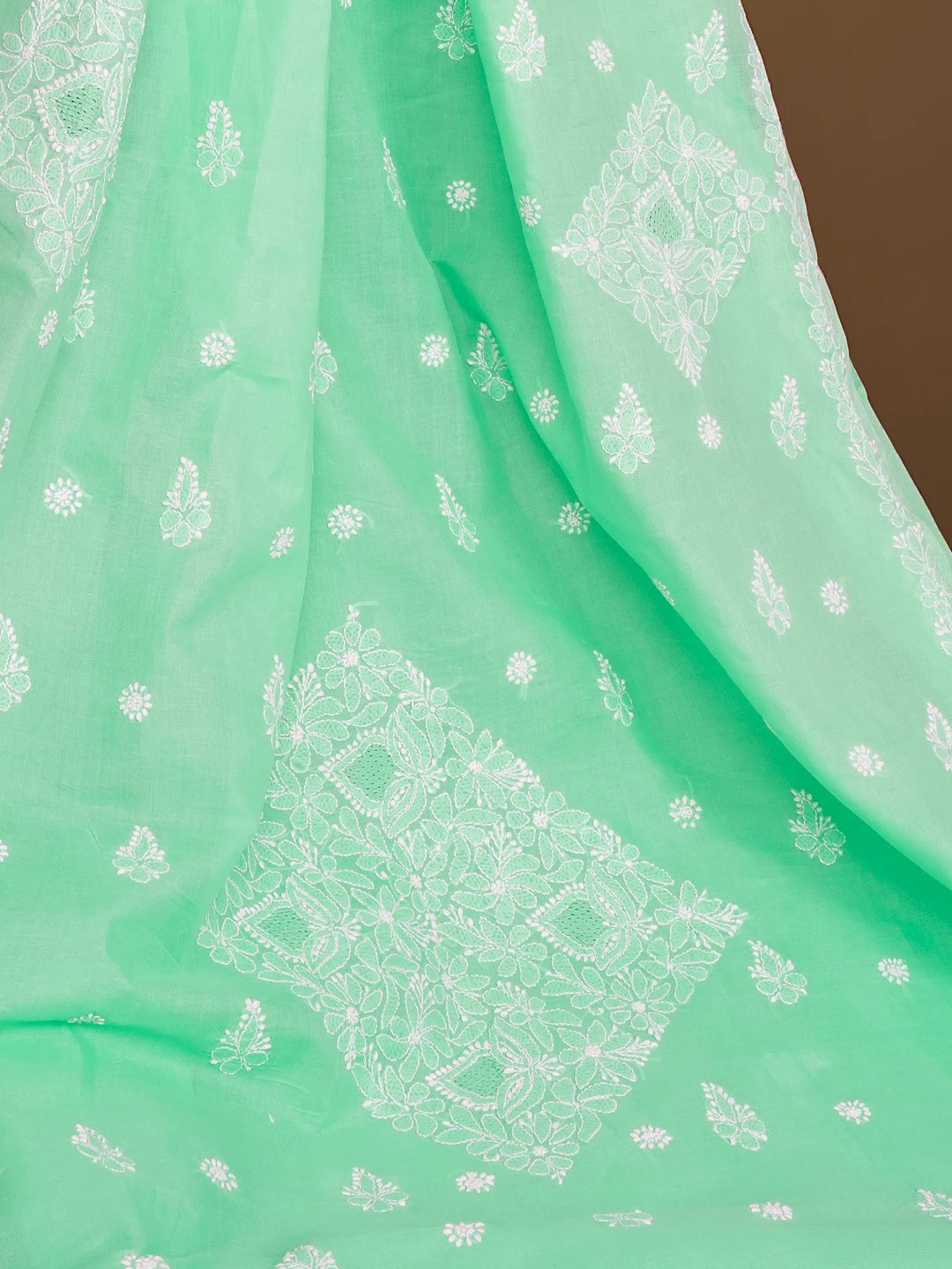Ada Hand Embroidered Sea Green Cotton Lucknowi Chikankari Saree and Blouse 01A565791