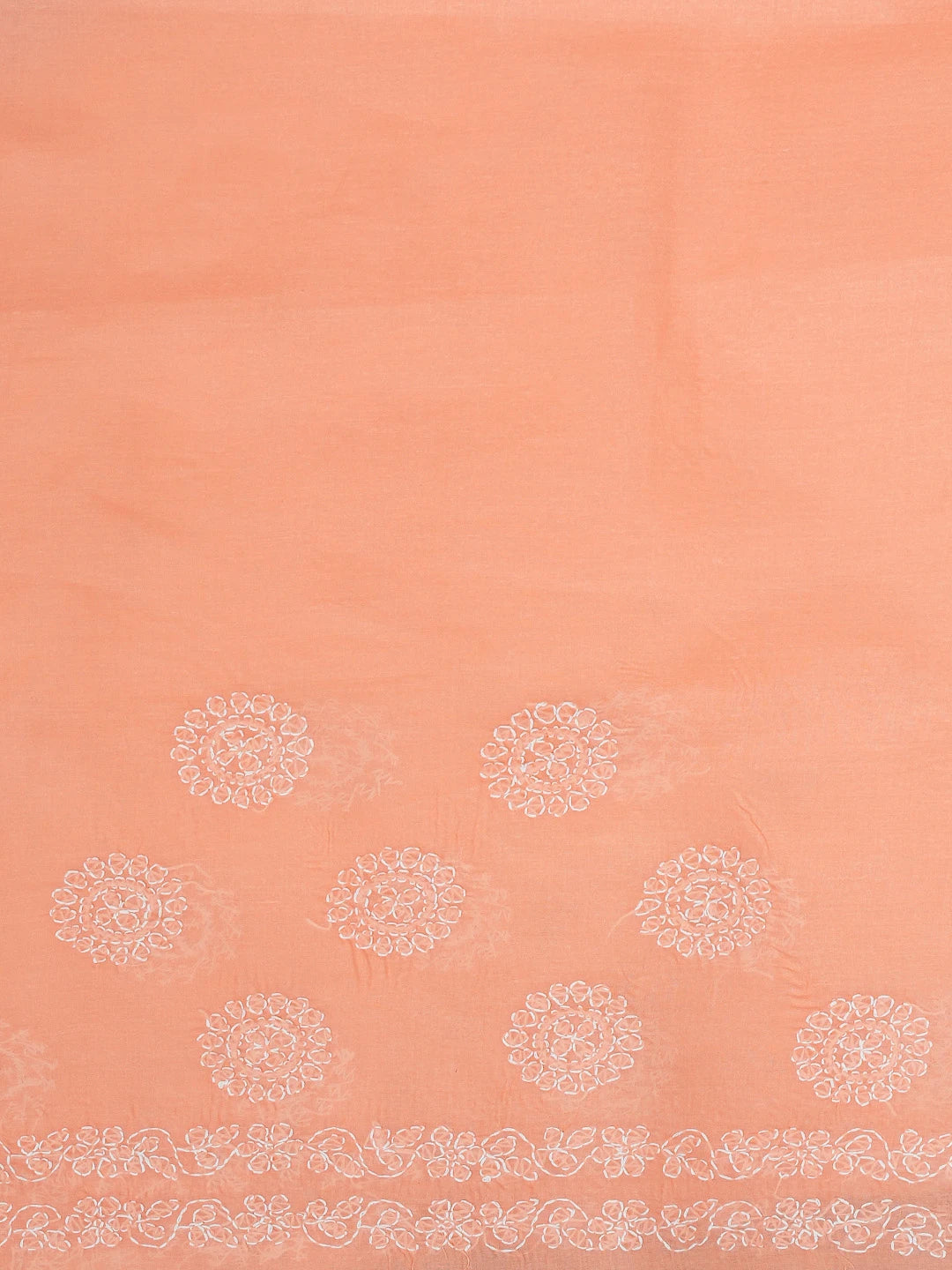 Ada Hand Embroidered Peach Orange Cotton Lucknowi Chikankari Saree With Blouse 01A563733
