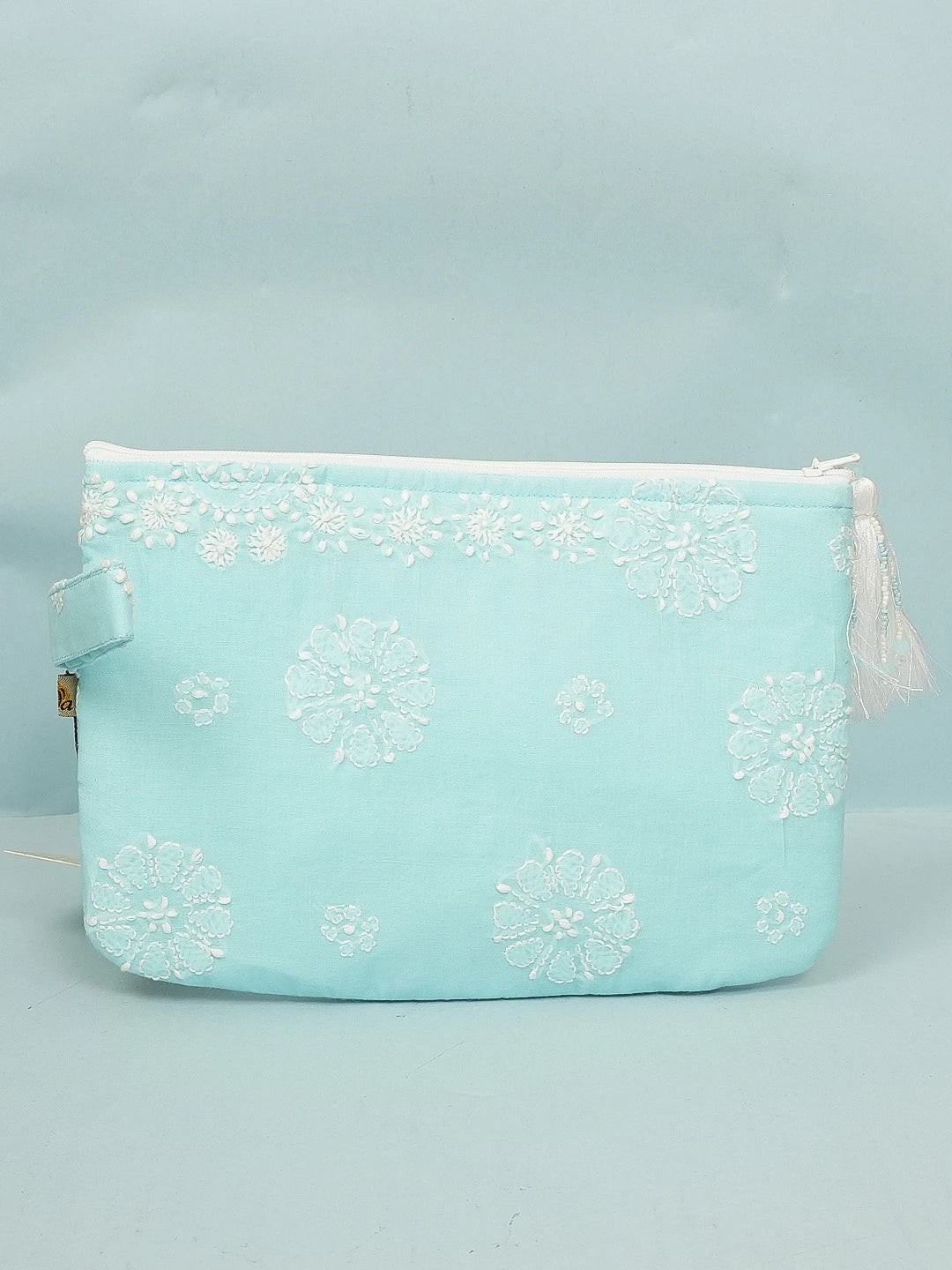 Ada Hand Embroidered Blue Cotton Lucknowi Chikankari Pouch  01A564512