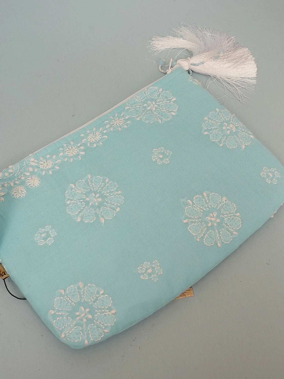 Ada Hand Embroidered Blue Cotton Lucknowi Chikankari Pouch  01A564512