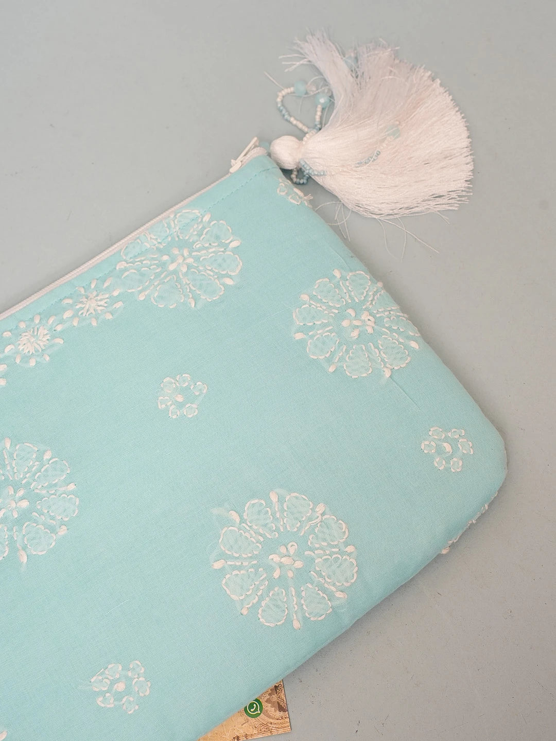 Ada Hand Embroidered Blue Cotton Lucknowi Chikankari Pouch  01A564512