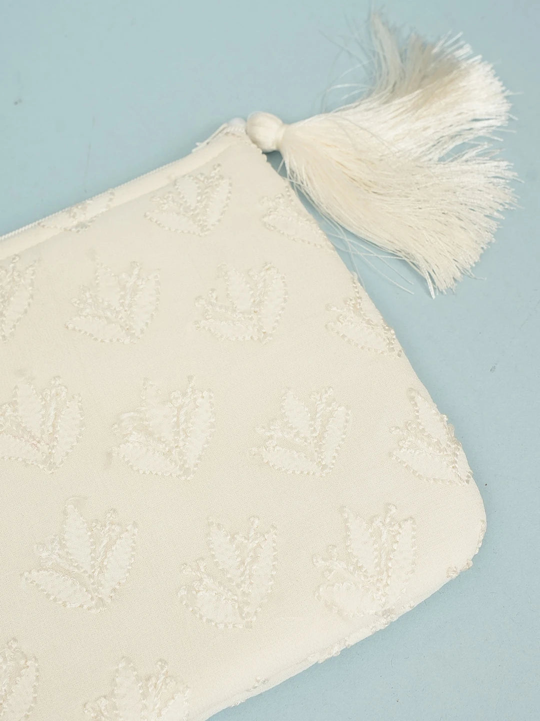 Ada Hand Embroidered White Viscose Georgette Lucknowi Chikankari Pouch 01A500325
