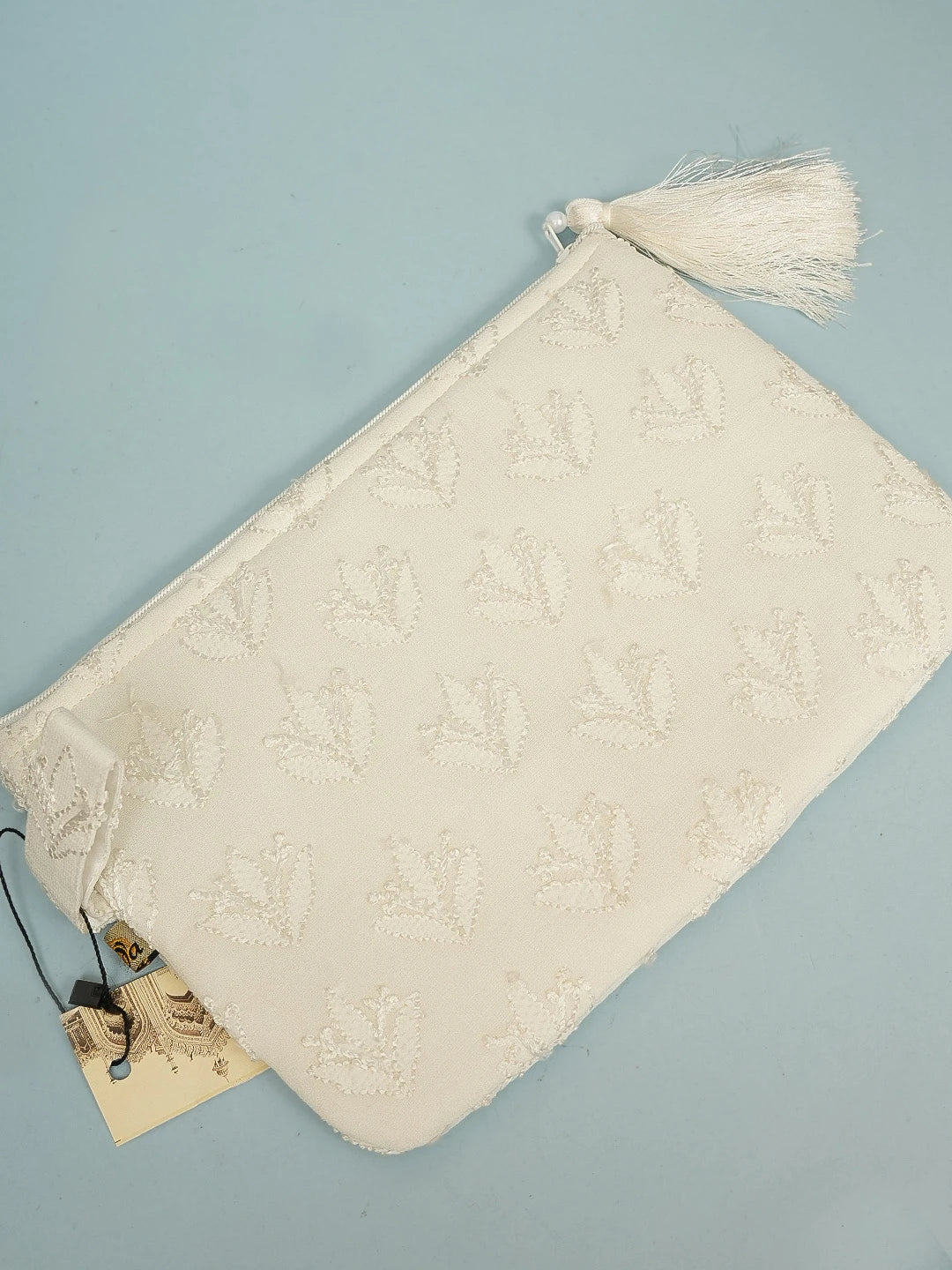 Ada Hand Embroidered White Viscose Georgette Lucknowi Chikankari Pouch 01A500325