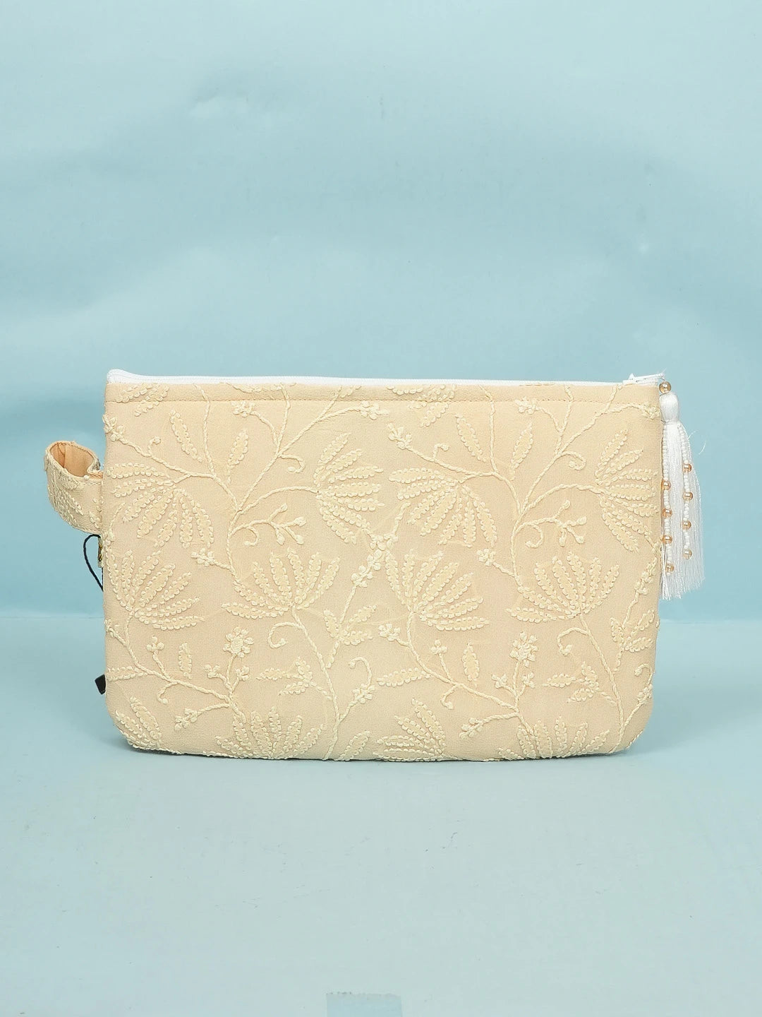 Ada Hand Embroidered Fawn Viscose Georgette Lucknowi Chikankari Pouch 01A564517